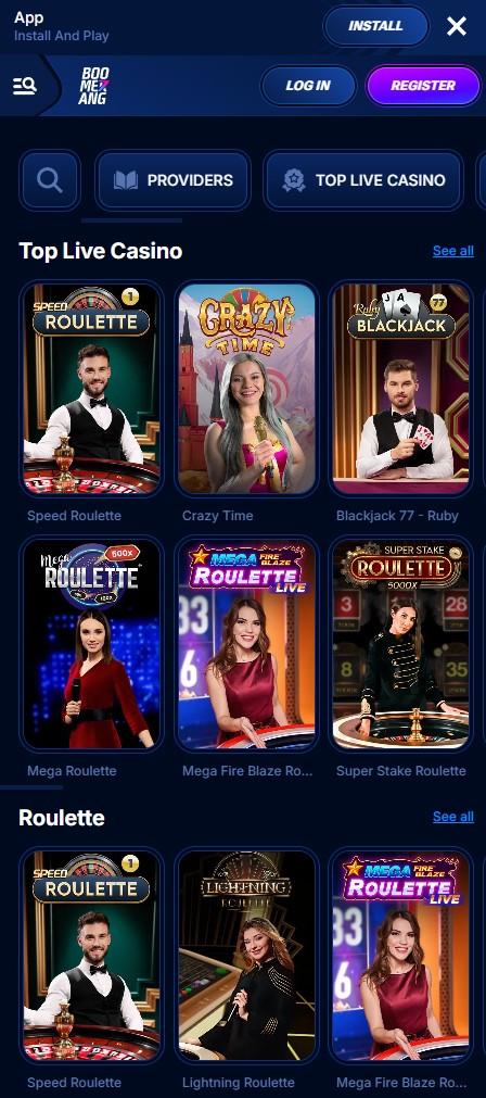 Boomerang Casino igre uživo na mobitelu